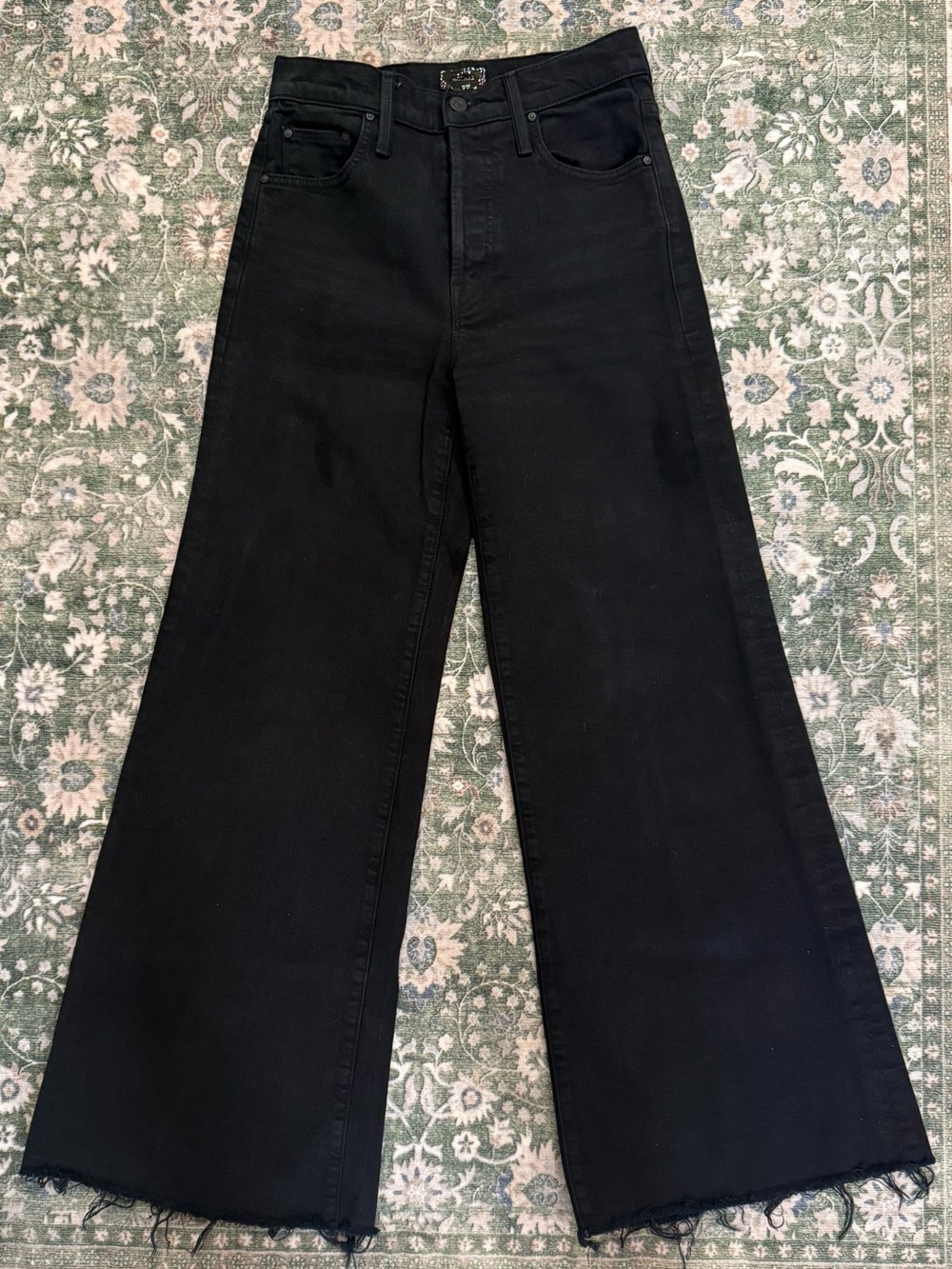 MOTHER Black Wide Leg Flare Jeans